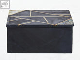 Large black slate trinket box with black marble finish gold-toned geometric inlay and subtle veining design
