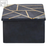 Oriana small black slate trinket box with black rectangular shape and gold geometric pattern on the lid