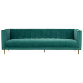 Emerald green velvet otylia 3-seat green sofa with tufted back and seat and slim gold-tone legs
