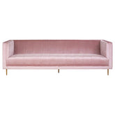A sleek otylia 3-seat pink sofa upholstered in soft velvet with tufted back and gold-tone legs perfect pink sofa