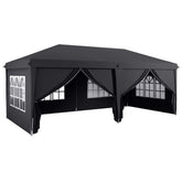 Black outsunny 3 x 6m pop-up gazebo with decorative window panels grey fabric curtains carry bag ground stakes six guy ropes