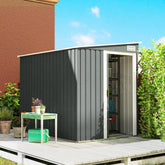 Outsunny 7 x 5ft galvanised steel metal shed in light grey with sliding door white trim and ventilation slots