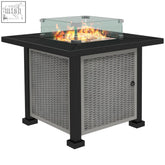 Outsunny 81 x 81cm grey wicker-patterned gas pit table with 50,000 btu burner and glass-top flame feature