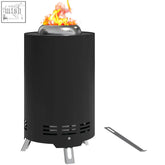 Black powder-coated stainless steel outsunny smokeless fire pit with silver lid and ventilation slits for camping and garden use