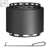 Black metal cylindrical outsunny smokeless fire pit with oval cutouts handle high heat resistance for camping use