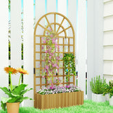 Outsunny light brown fir wood raised planter with arched trellis and planting area for climbing plants and flowers