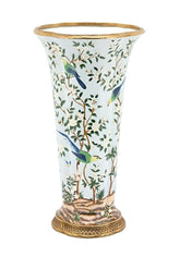 Oversized Cloisonné-Style Vase with Hand Painted Bird Motif