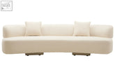 Ozzano cream linen 3 seater sofa with modern curved design and soft textured cream linen upholstery with two pillows