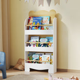 AIYAPLAY Kids Bookshelf, 3 Tier Children Bookcase, Bear Theme Toddler Space-Saving Bookcase for Living Room, White