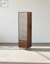 A tall solid wood pahlavi wine storage cabinet with frosted glass door and wine rack for your wine collection