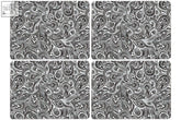 Set of four black and white paisley patterned cork placemats perfect for stylish table protection