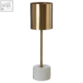 Gold-toned palais table lamp with sleek cylindrical design and white marble base for stylish lighting