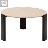 Palermo round cream marble top large coffee table with smooth beige cream marble surface and sleek black metal legs