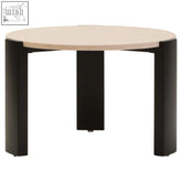 Modern round cream marble top small coffee table with light beige stone top and black metal legs