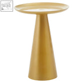 Pali gold finish round side table featuring a minimalist gold round accent table with a smooth circular top and tapered base