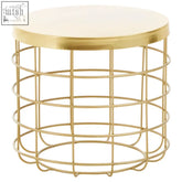 Pali gold finish side table with gold finish wire mesh caged base and smooth round top for stylish storage