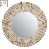 Palu natural shell round wall mirror with a sunburst frame of light beige and cream round wall mirror design