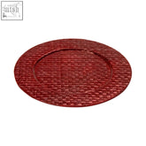 Pandanus red charger plate with a red woven basketweave pattern perfect for stylish table settings