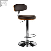 Brown bar chair parkar bentwood bar stool with faux leather upholstery delicate stitching chrome base and wooden accents