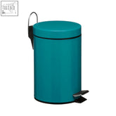 Teal metallic parker 3 litre turquoise pedal bin with black accents and a curved handle for easy use