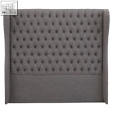 Gray tufted fabric parkside grey king-size headboard with a classic wingback design for bedroom use