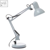 Gray metal desk lamp with articulated arm and adjustable head in matte grey from payton studio matte collection