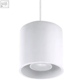 White cylindrical pendant lamp aluminum orbis with sleek minimalist design and smooth matte finish for modern spaces