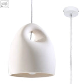 White ceramic pendant lamp bukano with smooth dome and oval cutout designed for e27 light bulb use
