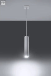 Minimalist pendant lamp lagos 1 with frosted glass and metallic finish emitting soft white light bulb illumination