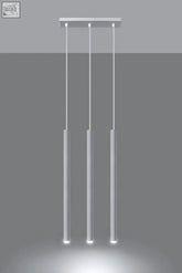 Modern minimalist pendant lamp pastel 3 with three white glass tube light bulbs and sleek ceiling mount for loft design