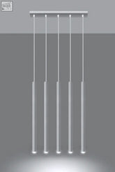 Modern minimalist pendant lamp pastelo with five white round tube shape rods and g9 light bulb for loft design