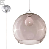 A sleek pendant lamp steel with a smoked glass ball minimalistic design and polished chrome ceiling fixture visible bulb inside