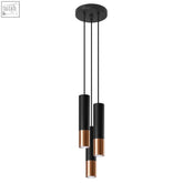 Black cylindrical steel pendant lamp Loopez with copper accents and circular ceiling mount for GU10 light bulb