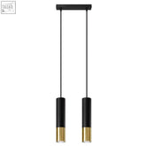 Black and gold steel loopez pendant lamp with minimalist design featuring gu10 light bulb sockets