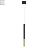 Black and brass minimalist steel pendant lamp with sleek cylindrical design and g9 light bulb for modern spaces