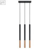 Black and copper steel pendant lamp mozaica with three slender rods and modern g9 light bulb design suspended