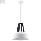 Modern white pendant lamp steel wood casco design with sleek dome shade and black supports for e27 light bulb use