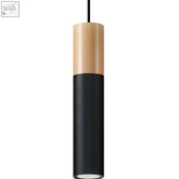 Minimalist pendant lamp steel with wood pablo modern design featuring matte black lower half and integrated led bulb