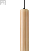Minimalist wood lino scandinavian pendant lamp with natural wood finish and black suspension cord gu10 base