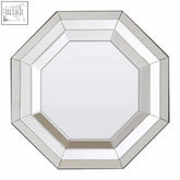 Petillo octagonal wall mirror with a multi-layered beveled silver frame perfect for stylish decor