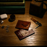 Brown leather card wallet with detailed pheasant design made from genuine leather for stylish everyday use