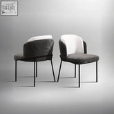 Modern philand dining chair with sleek black metal frame dark gray velvet upholstery and white fabric backrest accents