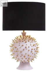 Picos lamp white ceramic with gold spikes and black drum shade perfect for stylish modern lighting