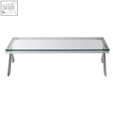 Modern piermount clear glass coffee table with rectangular top and sleek chrome legs for stylish living rooms