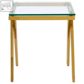 Piermount gold finish side table with gold finish stainless steel frame and clear glass top for stylish storage