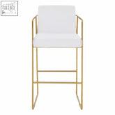 White upholstered bar stool with sleek gold metal frame featuring mink velvet design for stylish seating