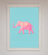 Pink Elephant On Blue Framed Print
