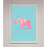 Pink Elephant On Blue Framed Print - A3 (29.7 x 42 cm) / White - Framed Print