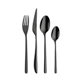 Black matte stainless steel cutlery set featuring fork knife and spoons with sleek modern design pintinox florence by night
