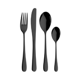 Pintinox princess black cutlery set featuring black matte stainless steel fork knife and spoons with sleek modern design